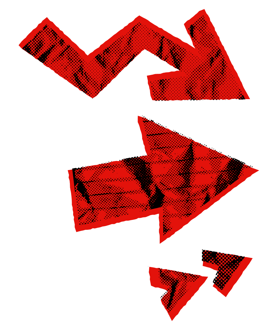 Three red and black halftone arrows